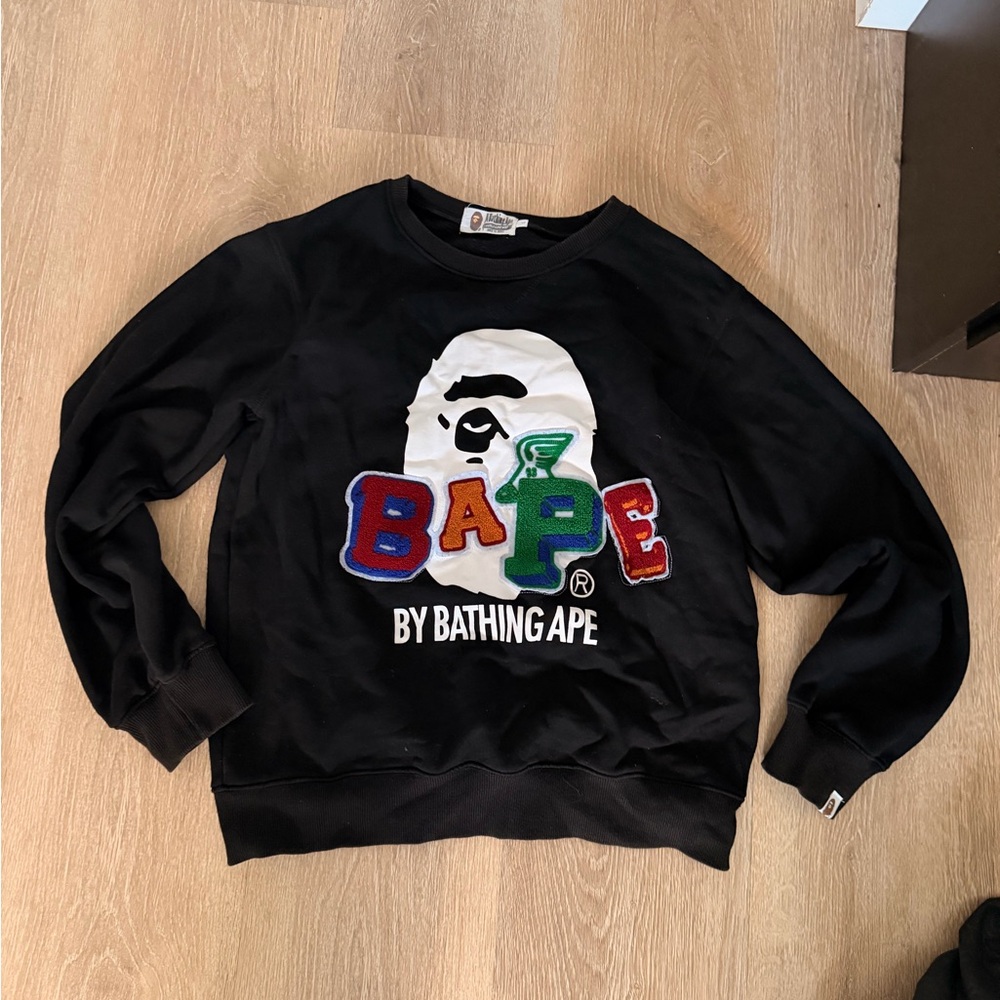 Bape Multicolor Logo Black Crewneck Sweater